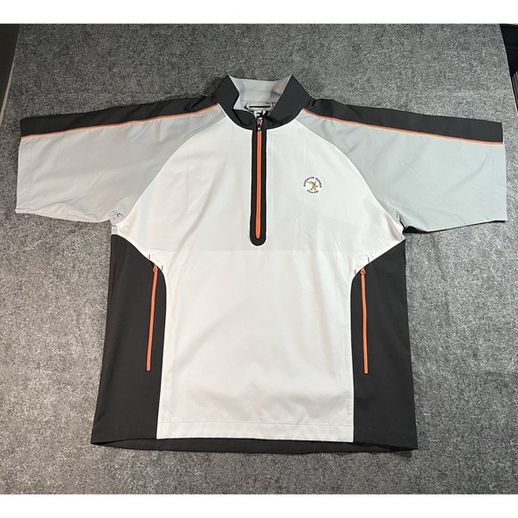 Footjoy Dryjoys Hydrolite Mens Large Golf Jacket Half Zip Rain Wind Orange Gray - Picture 1 of 9